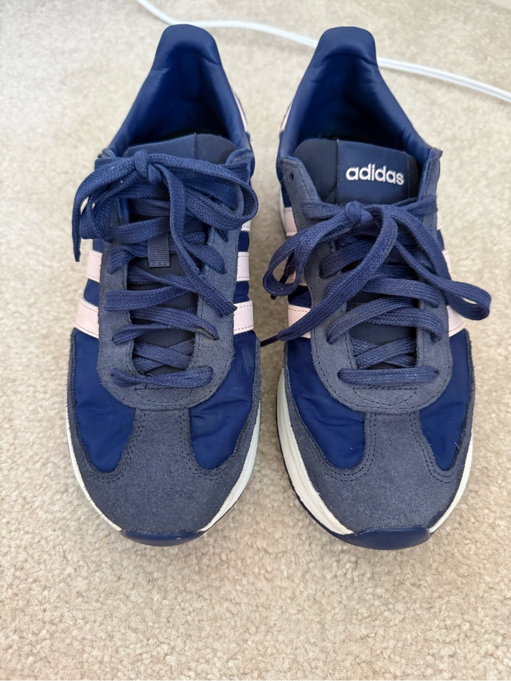 adidas Navy and Light Pink Retro Runner Sneakers